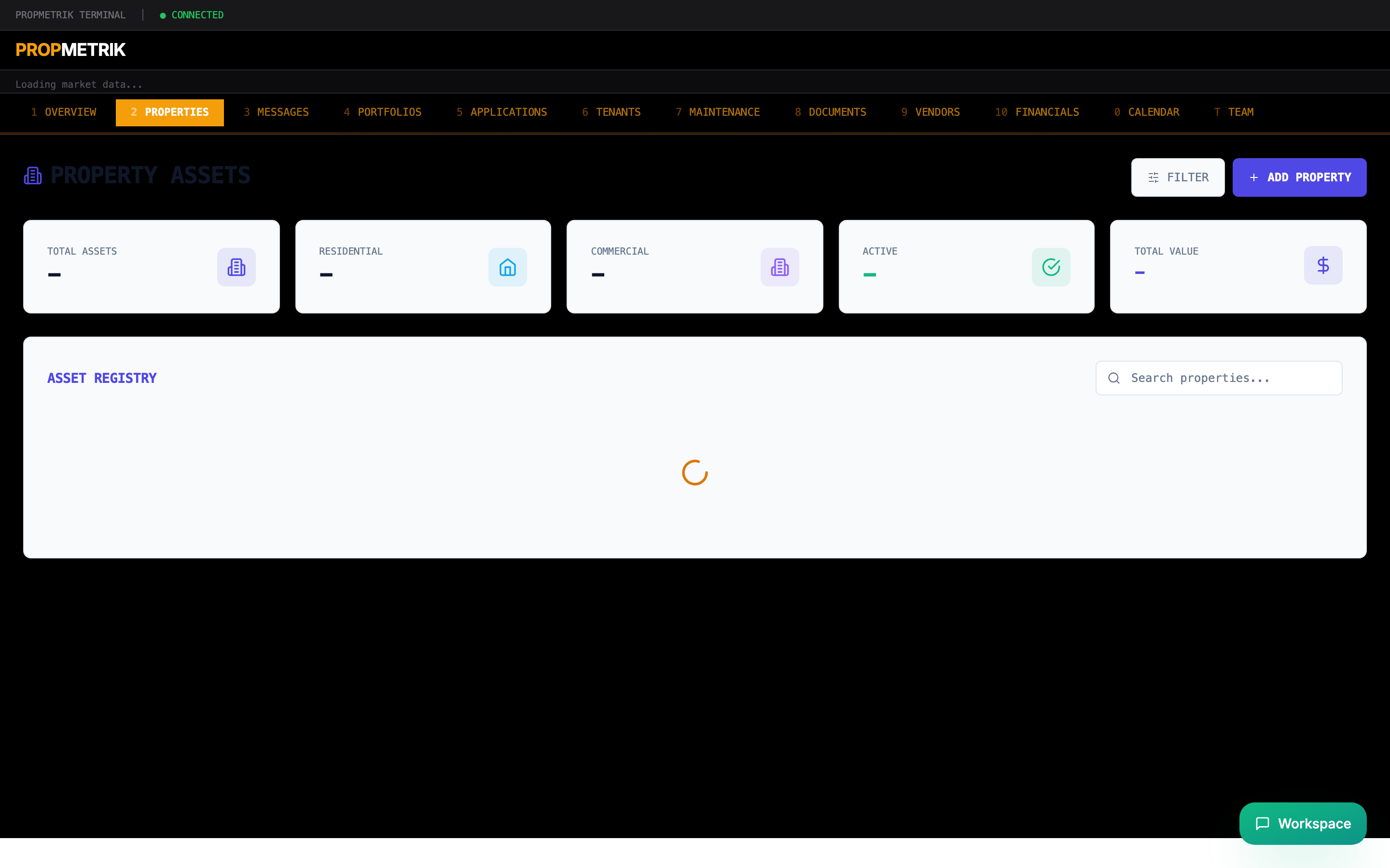 Properties list with search, filters, and property cards