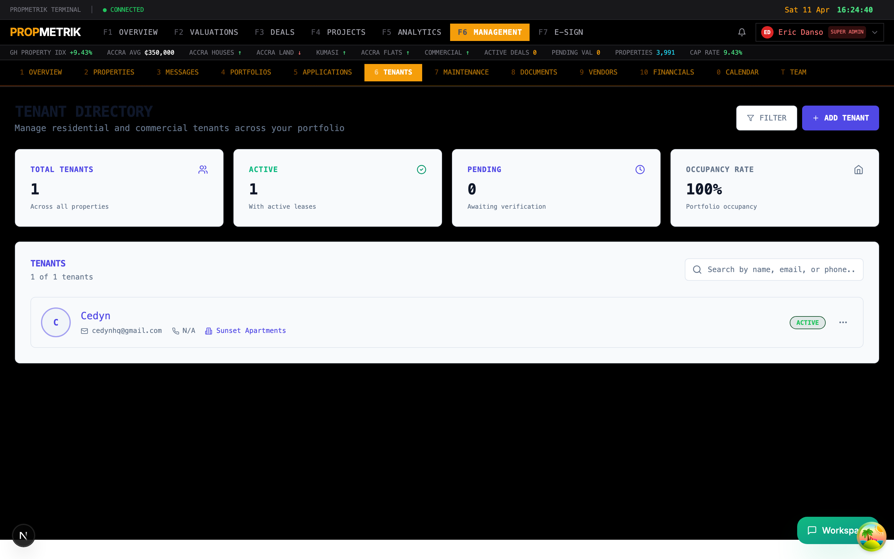 Leases list showing active, expiring, and expired leases