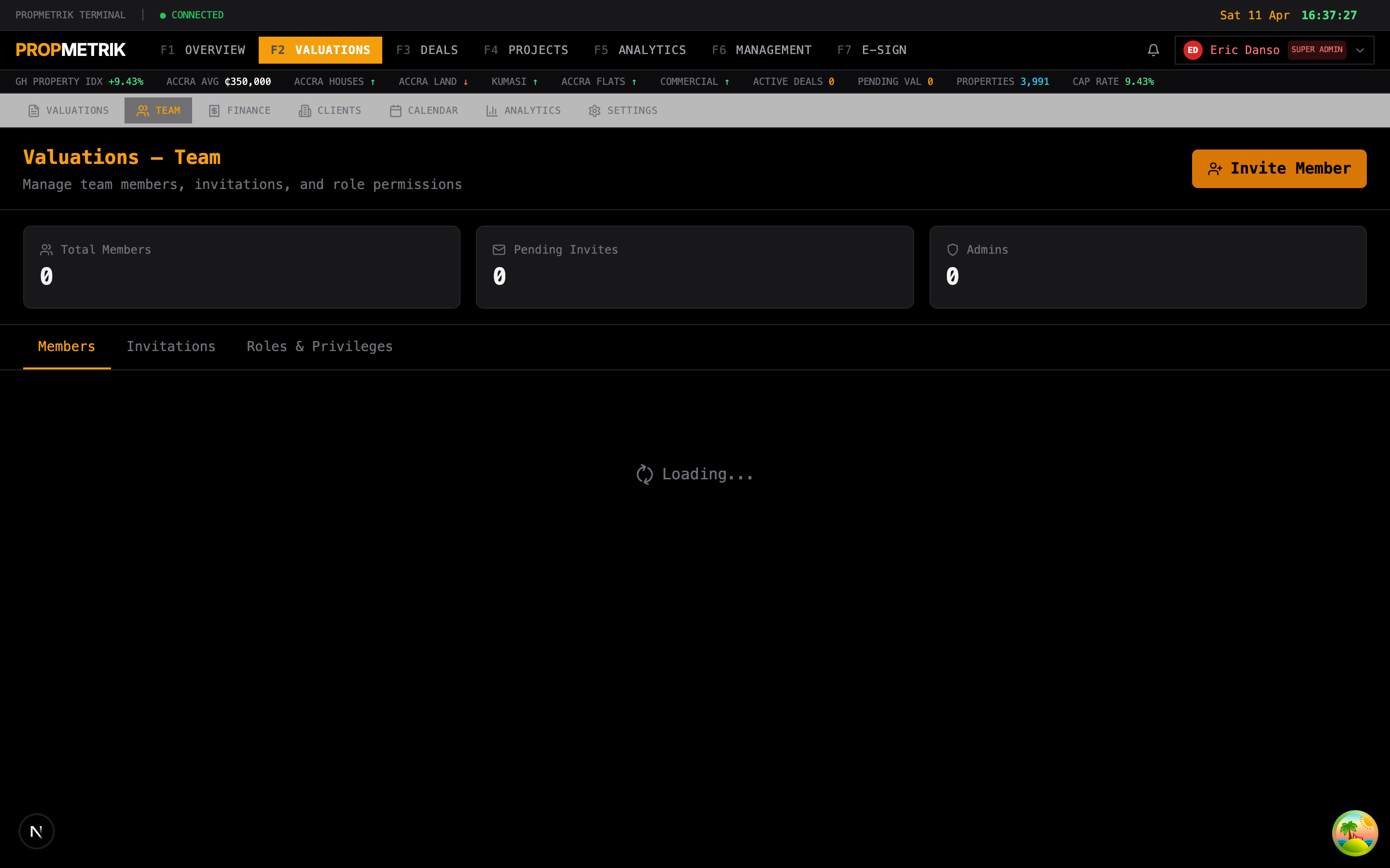 Team management page showing valuers and their roles