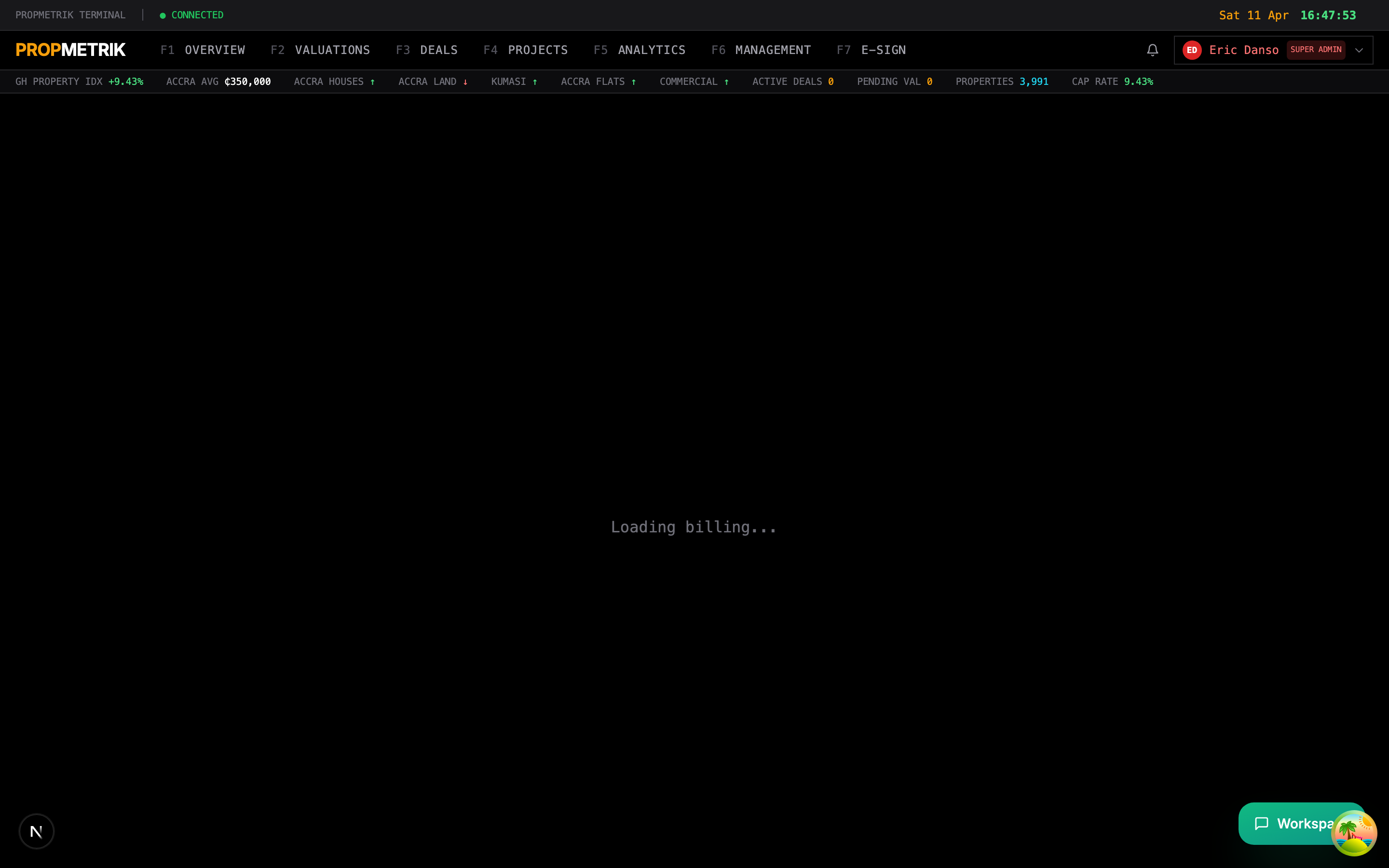 Billing and subscriptions page showing current plan, usage metrics, and payment history