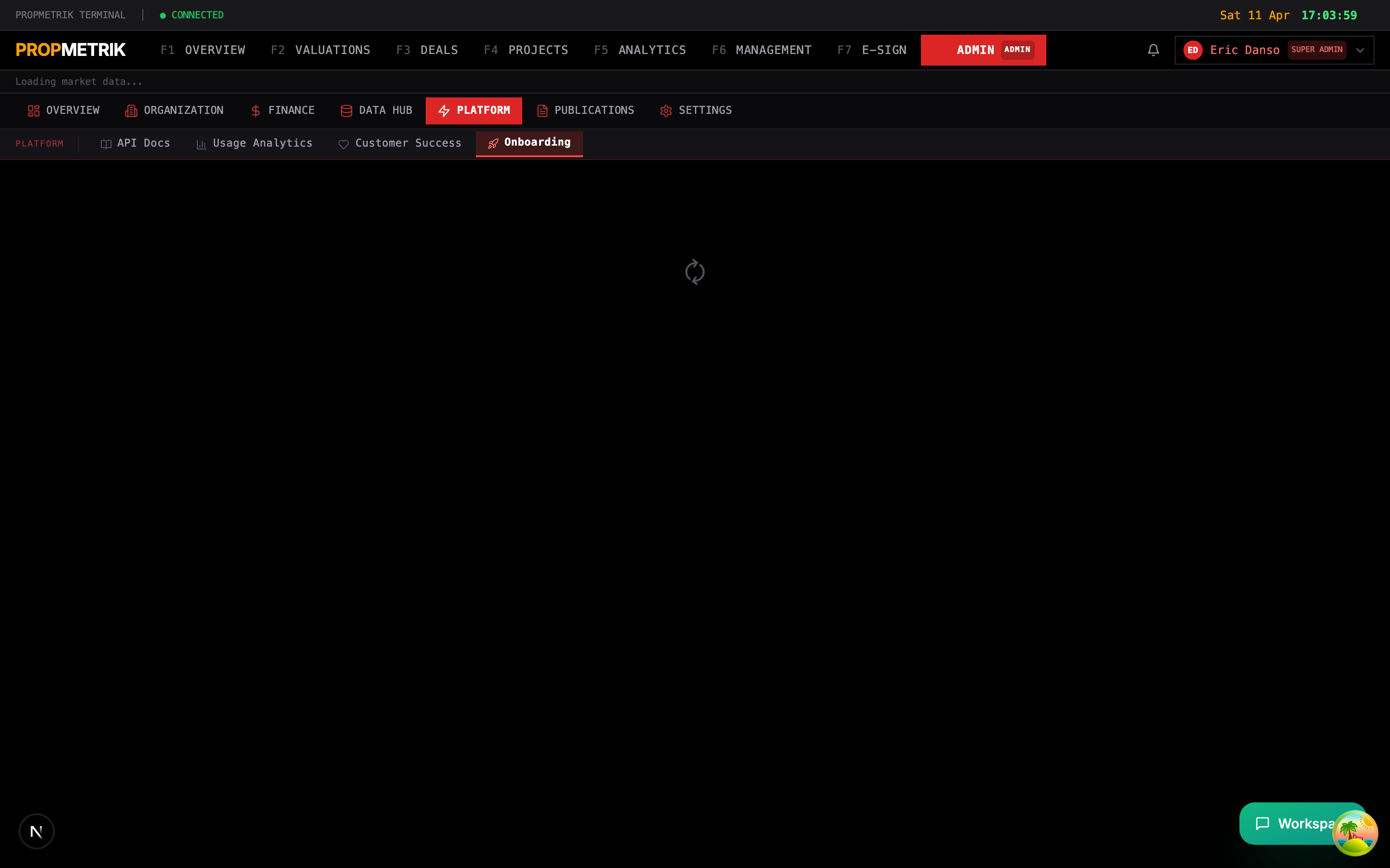 Onboarding management page showing signup configuration and progress tracking